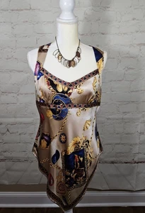 Cache Silk Blend Handkerchief Top Blouse Y2K ‘90s Large Sleeveless Shirt Blouse - Picture 1 of 12