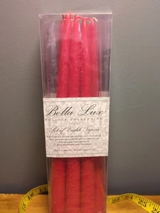 Bella Lux Solid Red Holiday TAPER Wax Dinner CANDLES 12" SET of 6 Unscented - Picture 1 of 5
