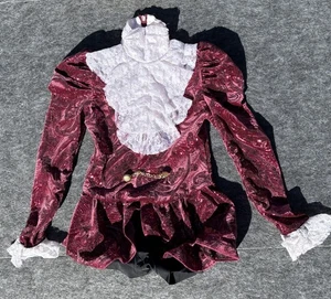 Kids M Girls Dance Costume Red Sequin Shorts Dress Tap Jazz Solo Show Ruffles - Picture 1 of 15