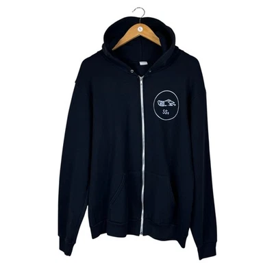 Sudadera con Capucha American Apparel F497 Para Hombres XL Negra Estado Sólido Record Estampado Gráfico Cremallera Foto 1 de 4