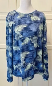 Women's Plus Size Hang Ten Rash Guard Long Sleeve UPF 50 Blue Palm Pocket XXL - Picture 1 of 6