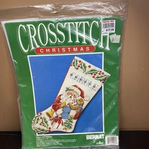Bernat Christmas Santa & Friends stocking cross stitch kit unopened 9x18" - Picture 1 of 4