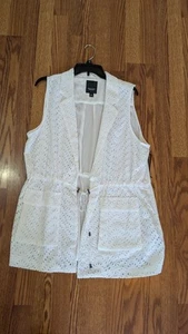 Simply Vera Wang White Eyelet Swim Cover-up Collar Tie Close Sheer Back XL New - Picture 1 of 2