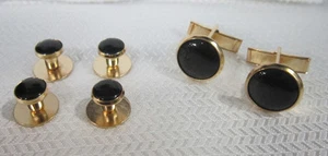 New Black & Gold Tuxedo Stud & Cufflink Economy Set Waiter Cufflinks Discount - Picture 1 of 1