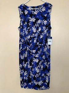 Chaps Women Dress 22W Blue Floral Poly Blend Cap Sleeve Knee Length NWT - Picture 1 of 11