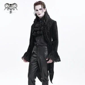 Devil Fashion Herren schwarz viktorianisch Gothic Samt vorne offen bestickt Frack - Bild 1 von 14