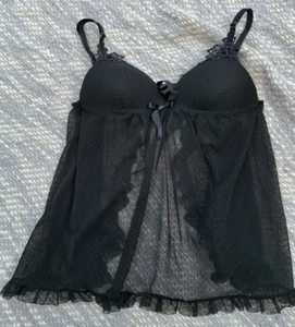 In Bloom Jonquil Sexy Sheer Black Lace Tie Back Babydoll Negligee Medium - Picture 1 of 6