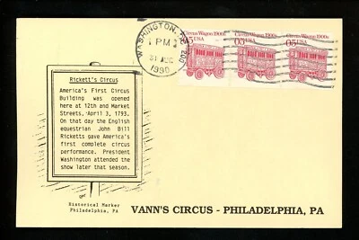 US FDC #2452 Vann's Circus / LGS Card 1990 Washington DC Wagon 1st Unofficial - Image 1 of 2
