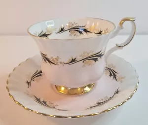 ROYAL ALBERT England Bone China Teacup & Saucer Pink Blush Gold Black - Picture 1 of 16