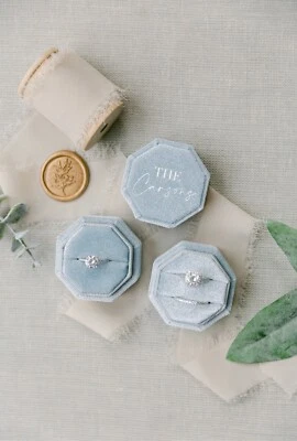 Caixa de anel de veludo octógono | Caixa de anel de casamento personalizada | Caixa de anel de noivado | Dupla - Imagem 1 de 3