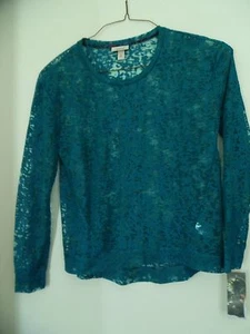 AMBAR BRAND NEW Teal Lace Pullover Knit Top Shirt Sz Small - Picture 1 of 3