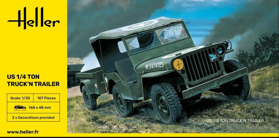 Heller 1/35 81105 1WW2 Jeep Dell'Esercito Statunitense Willis E Rimorchio - Immagine 1 di 1