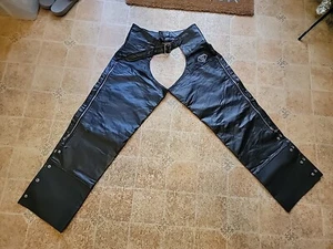 Genuine Leather Motorcycle Chaps Mens 2XL Diamond Plate Buffalo Leather Black  - Picture 1 of 24