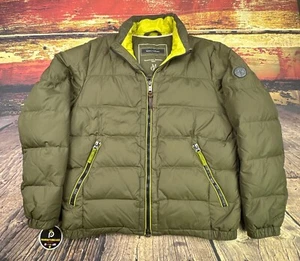 Marc O' Polo Down Puffer Bomber Jacket Mens Large Army Green Full Zip Quilted - Picture 1 of 16