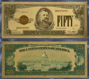 BILLETE DE EE. UU. P-402 $50 CERTIFICADO ORO CINCUENTA DÓLARES ESTADOUNIDENSES 1928 LÁMINA DE ORO NUEVO COMO NUEVO - Imagen 1 de 1