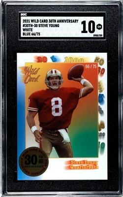 2021 Wild Card 30th Anniversary White #30 Steve Young BLUE /75 SGC 10 GEM MINT - Image 1 of 2