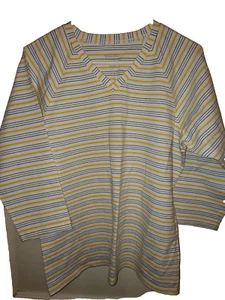 Pendleton T-Shirt Damen große Streifen Baumwolle Stretch V-Ausschnitt Oberteil WEISS gelb BLAU - Bild 1 von 5