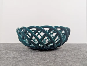 Pioneer Woman Bread Basket Autumn Harvest Green / Teal Woven Ceramic Rare Color - Picture 1 of 3
