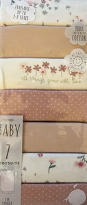 Tiny Baby ~ 6 Lbs~ 7 Short Sleeved Cotton Floral Pink & White Bodysuits - Picture 1 of 4