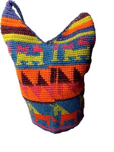 Woven Guatemalan Wayuu Sling Bucket Bag Geometric  LLamas Zip Closure        E20 - Picture 1 of 4