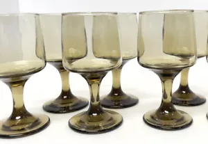 Vintage Libbey Tawny Accent Smoky Brown Wine Glasses 1970s Set Of 6 5.25”T 6oz - Picture 1 of 5