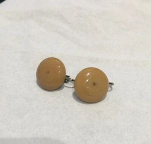 Vintage Clip Earrings Dalsheim Iridescent Round Brown Butterscotch Color - Picture 1 of 10