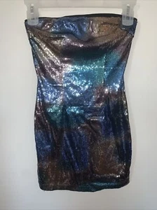 Forever 21 Sequin Dress Multi Color Strapless Short Size Small Sparkly - Picture 1 of 5