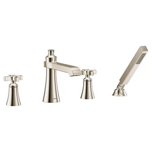 Moen TS929NL Flara 2-Handle Deck Mount Cross Handle Roman Tub Faucet Trim Kit - Picture 1 of 2
