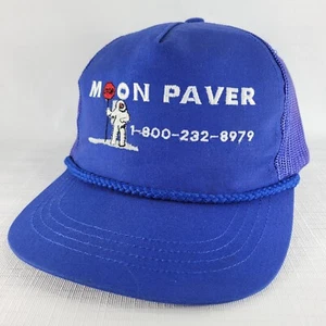 Vintage Yupoong MOON PAVER Blue Snapback Mesh Back Trucker Hat Cap - Picture 1 of 10
