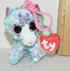 Ty Beanie boos BACKPACK Key CLIP FLIPPABLES Whimsy the Cat Shiny glitter eyes - Picture 1 of 6