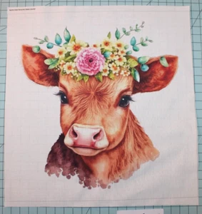 1 Piece 100% Cotton Fabric Panel 10"x10" Cow Quilting Block D15 - Picture 1 of 2
