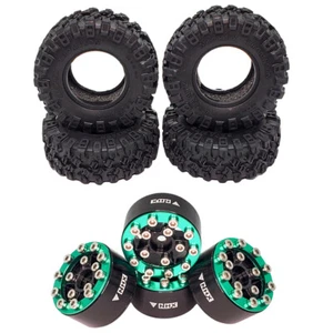 NHX RC All Terrain 1.0" Tires w/Alum Screw-Style Beadlock Wheels (4) Green SCX24 - Picture 1 of 6