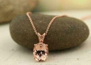 2Ct Oval Lab Created Morganite Women Solitaire Pendant 14K Rose Gold Plated W/C