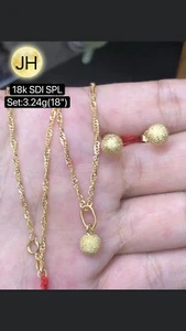 GoldNMore: 18 Karat Gold Jewelry Set - 18 Inches Necklace W/ Pendant & Earrings - Picture 1 of 1