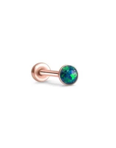 Threadless Labret Nose Ring Monroe Push Pin Stud Rose Gold Steel 2mm Opal - Picture 1 of 10