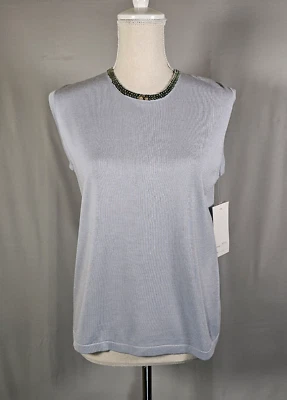 Suéter Terazzo Sin Mangas Gris Seda Algodón Mujer M Lentejuelas Cuello Línea Informal Foto 1 de 4