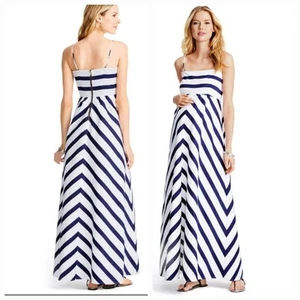 Jessica Simpson Maternity Dress Maxi Blue White Stripes Nautical Coastal Small - Picture 1 of 16
