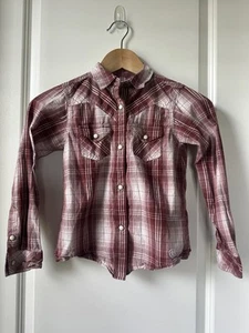 Ariat REAL Western Shirt Boys Small 8 Red White Plaid Pearl Snap Rodeo Cowboy - Picture 1 of 7