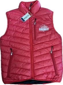 Clique Puffer Vest Padded Quilted Full Zip Red Men’s M RUNAWAYS LOGO PRINT NEW - Picture 1 of 14
