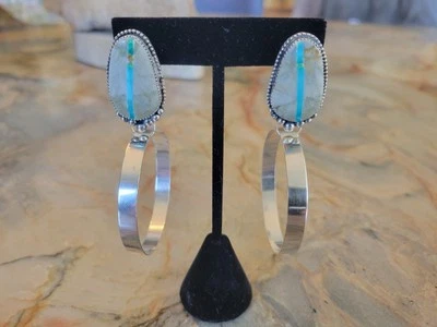 Ribbon Turquoise Stone Hoop Earrings  - Image 1 of 3