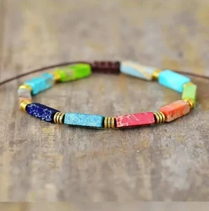 7 Chakra Natural Stone Round Beads Handmade Balance Healing Reiki Bracelet Gift - Picture 1 of 2