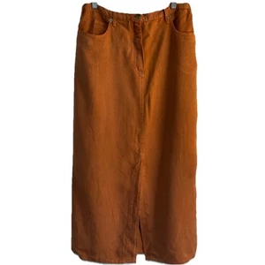 BLUE ILLUSION Midi Skirt Straight LARGE Rust Soft Denim Split At Front, Pockets - Picture 1 of 9