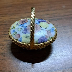 Max Factor Vintage Goldtone Perfume Inside Hinged Basket Floral Basket Top  - Picture 1 of 7