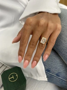 Emerald Cut Diamond Solitaire Ring F VS1 5 Ct Grown Lab Created 14k Yellow Gold - Picture 1 of 11