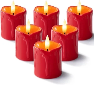 Confezione 6 Candele Votive LED Rosse 2" x 2" con Timer, 400+Ore a Batteria, P - Foto 1 di 2