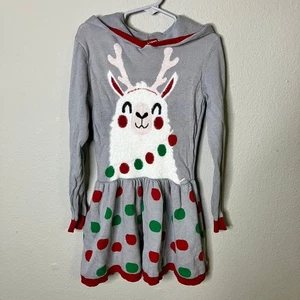 Gut getragenes Pulloverkleid Größe 4/5 Weihnachten Lama Kapuze Urlaub - Bild 1 von 4