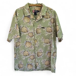 Chaps Ralph Lauren Mens Green Pineapple Print Hawaiian Short Sleeve Shirt Large - Picture 1 of 11