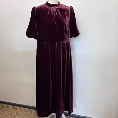 Boden High Neck Velvet Dress Size 16 Petite Burgundy Red Midi Festive NYE New - Image 1 of 4