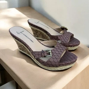 Lisa for Donald J Pliner Wedge Sandals Brown Python with Cork Screw Wedge 7 M - Picture 1 of 12