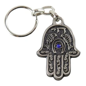 Evil Eye Pendant Lucky Hamsa Key Ring Israel CHAI Jewish Hebrew Travelers Prayer - Picture 1 of 6